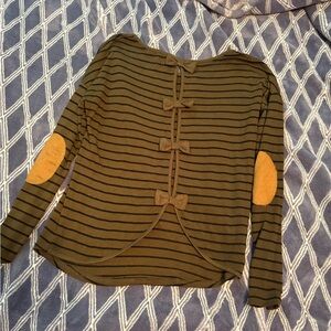 Blu Pepper Olive and Tan Striped Long Sleeve Top